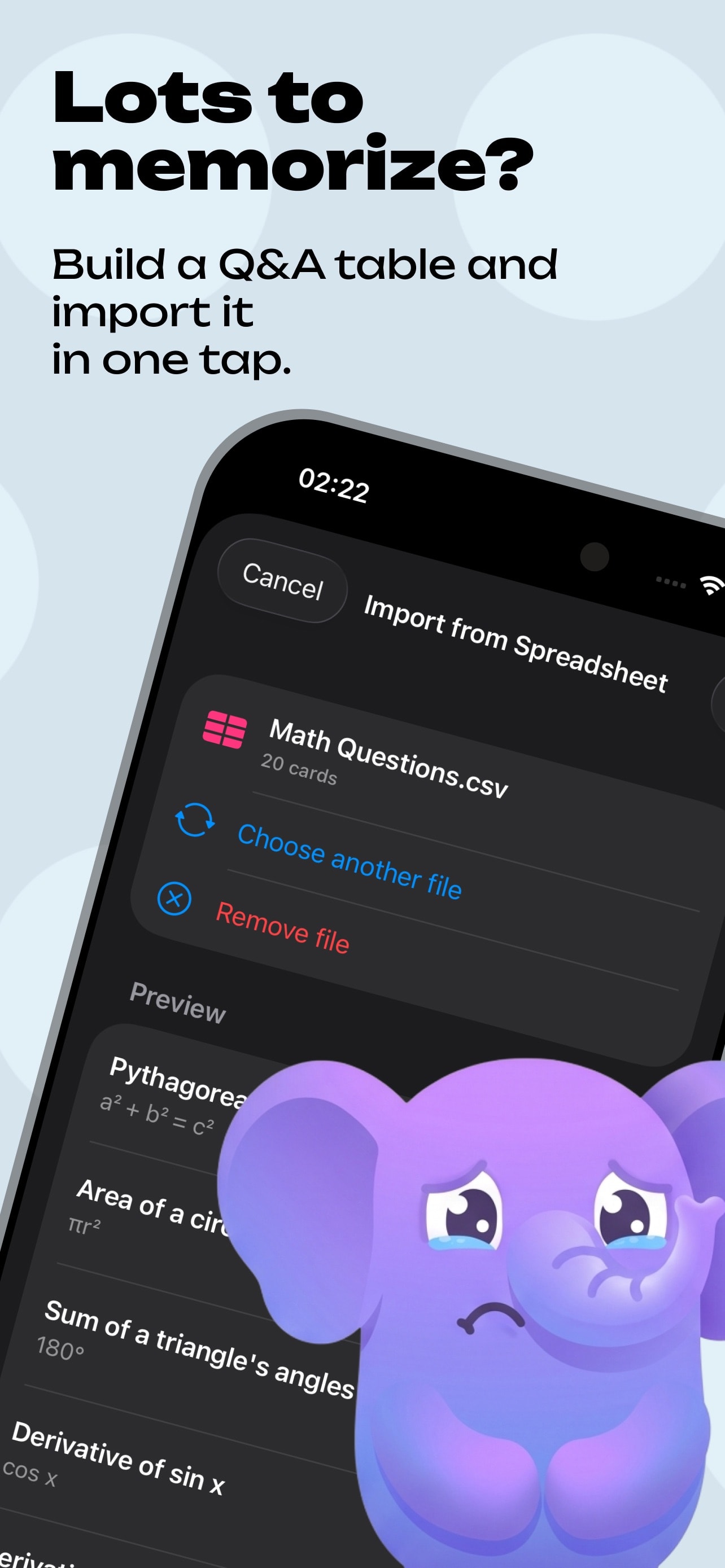 Import a whole deck from a spreadsheet in one tap