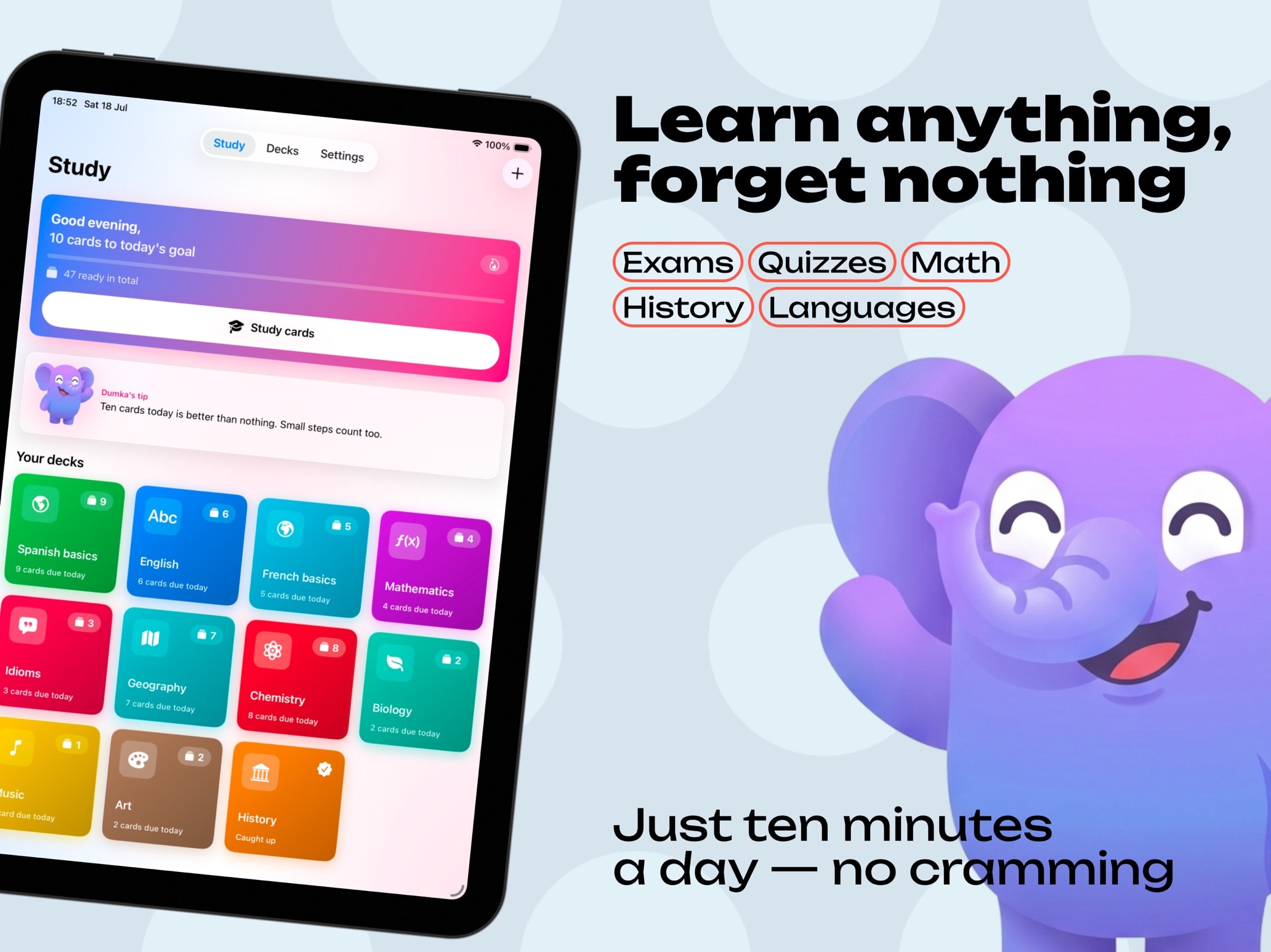 Dumka — learn anything, forget nothing: spaced repetition flashcards on iPad