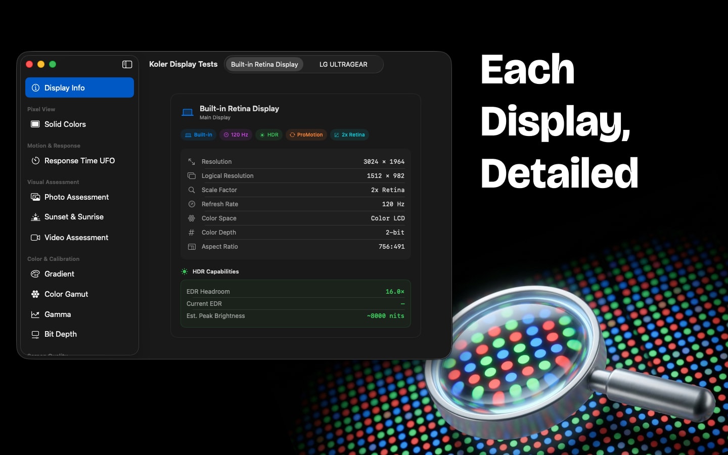 Display Information — Resolution, Refresh Rate, HDR, Color Space Details
